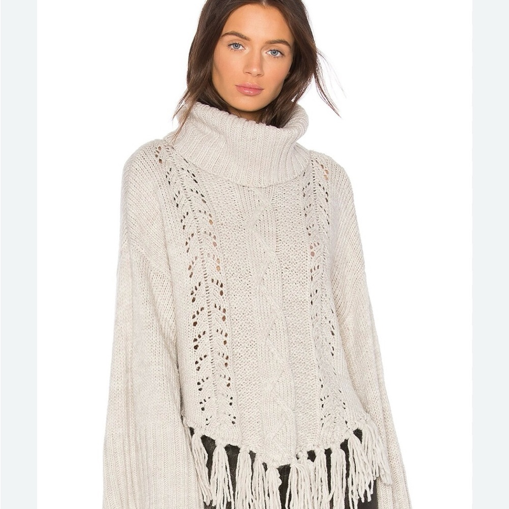 Cupcakes and Cashmere Funky Prilla Fringe Turtleneck Latte Cream Sweater S